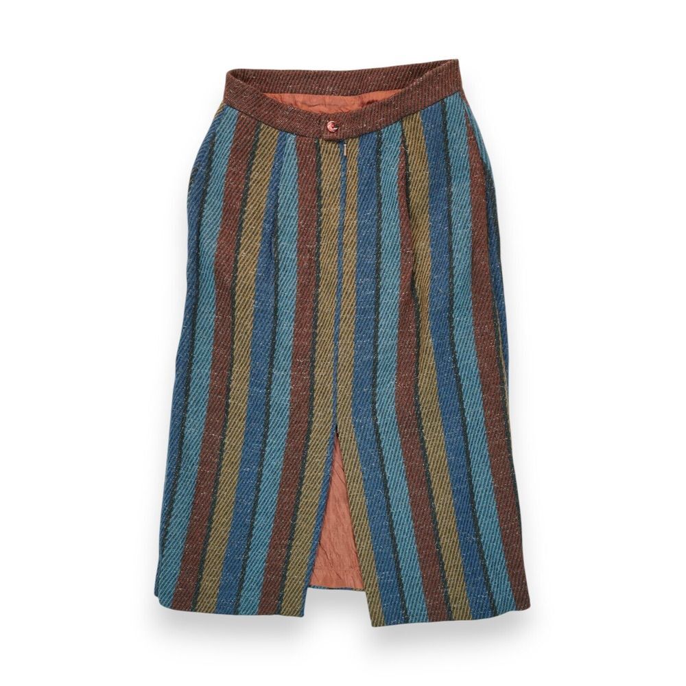 Vintage PICO Skirt Retro Striped Women's 100% Pure Wool Sz 44 Italy Made RARE !